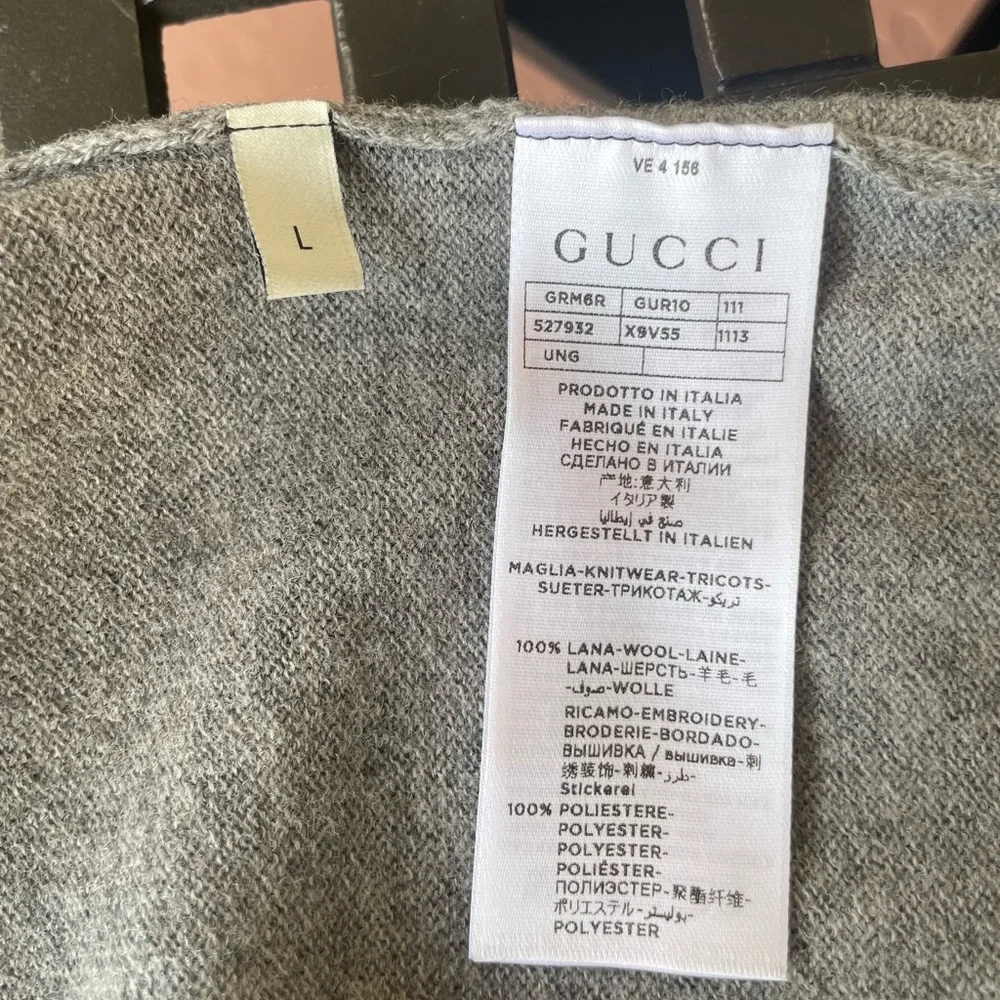 Gray Crewneck Sweater with Embroidered Patch Accents
